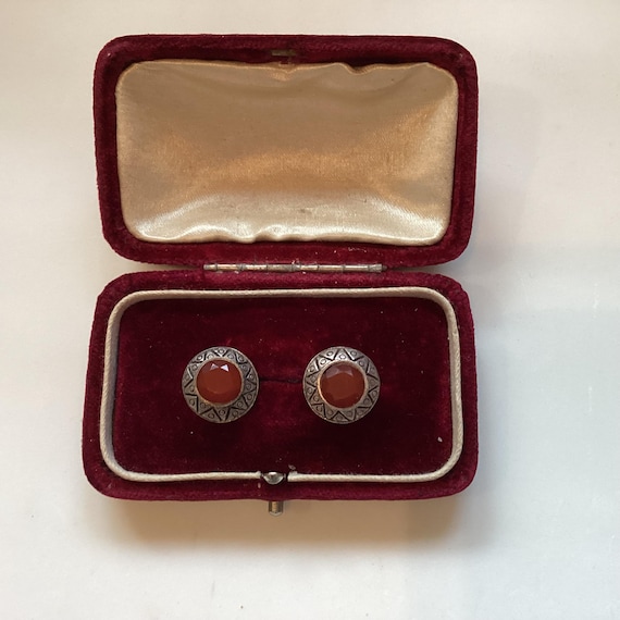 Art Deco Faceted Carnelian and Silver Stud Earrings