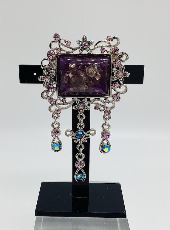 Unusual Retro Crystal Gemstone Three Tassels Brooch Aurora Crystal Cascade 1960s Vintage Jewellery