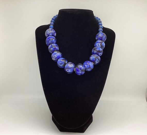 Shades of Blue Millefiori Bead Necklace Choker Length