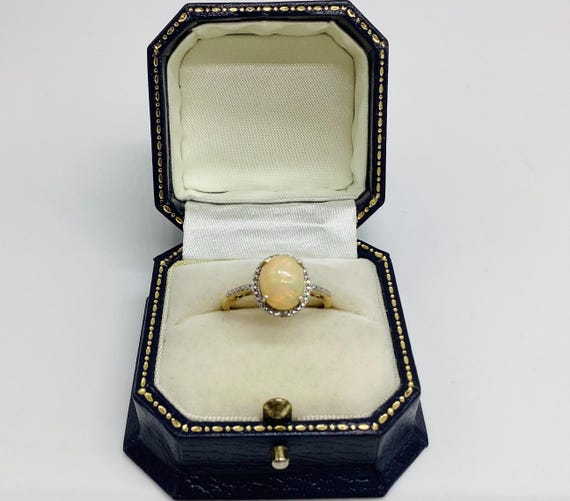 Fire Opal Solitaire Daisy CZ and Faux Marcasite Frame and Shoulders Gold on 925 Silver October Birthday UK Size R US Size 8 5/8