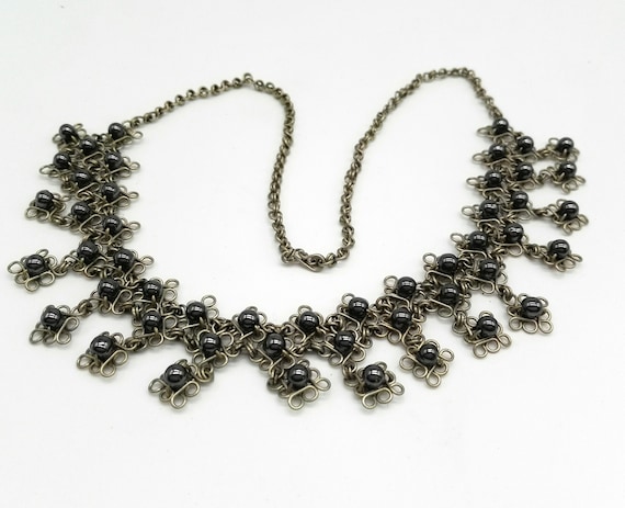 Vintage Ethnic Silver Wire Work and Bead Bib Necklace Fabulous Festival Bo Ho Jewellery