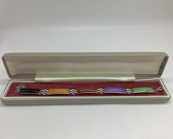 Multicolour Jade Panel Bracelet Brick Chain Links Beautiful Quality