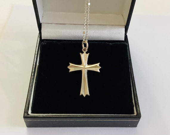 Vintage Solid Silver Cross And Chain Confirmation Christening Wedding Bridal