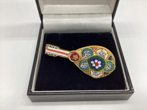 Italian Micro Mosaic Mandolin Brooch Vintage 1950s Good Condition