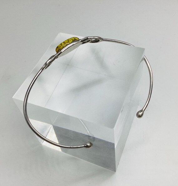 Solid Silver Torque Green Amber  Bangle Vintage i… - image 7