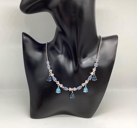 London Blue Topaz Crystal Solid Silver Bib Necklace Wedding Prom