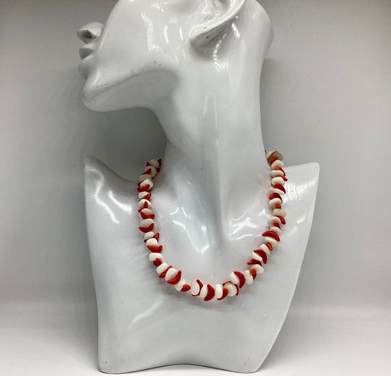 Fabulous Fifties Carved Coral and Mother Pearl Necklace Retro Vintage Choker