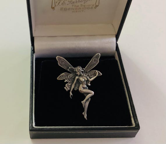 Art Nouveau Revival Fairy Brooch Pin Solid 925 Silver Vintage Romantic