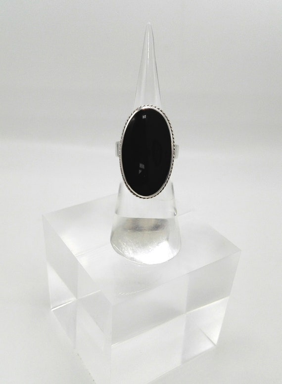 Onyx and Solid Silver Ring, Twisted Rope Frame - … - image 4