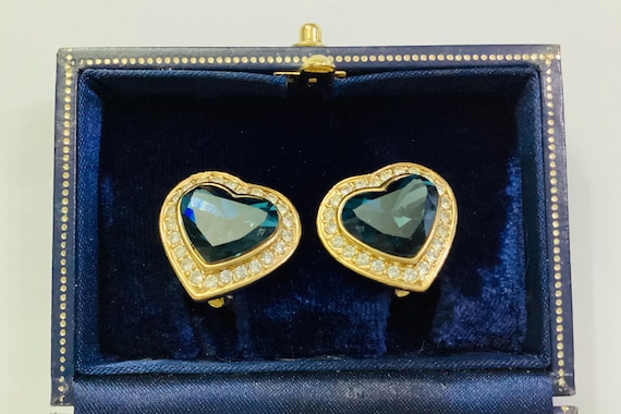 Attwood and Sawyer Swarovski Sapphire Blue Crystal Earrings Clip On September Birthday Valentines