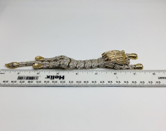 Huge Vintage Articulated Lion Brooch Rhinestone Vintage 1980s 7 1/2 inches