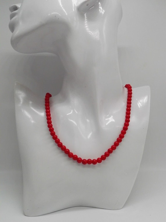 Lipstick Red Glass Bead Necklace Vintage Matinee Length