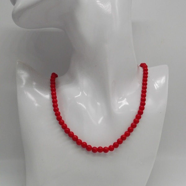 Lipstick Red Glass Bead Necklace Vintage Matinee Length