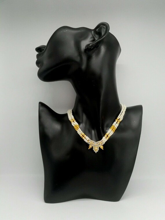 Pretty Vintage Ethnic Pearl Bead Diamente Multi Strand Necklace Wedding Bridal November Birthday Birthstone
