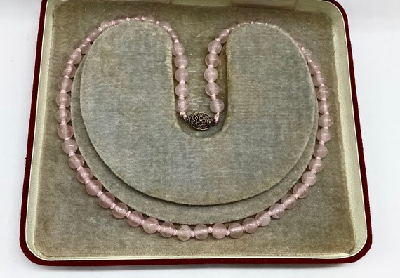 Rose Quartz Vintage Chinese Gemstone Bead Necklace Silver Clasp Bride Wedding Health Wellness