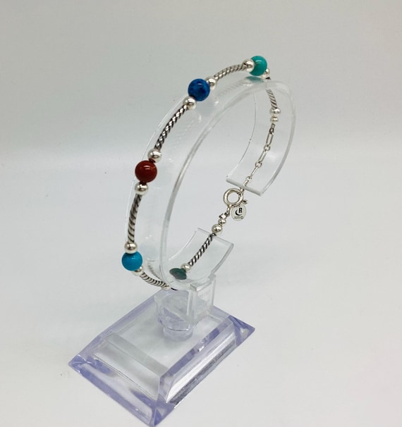Carolyn Pollack 925 Sterling Solid Silver Bracelet Lapis Lazuli Malachite Turquoise Coral Beads