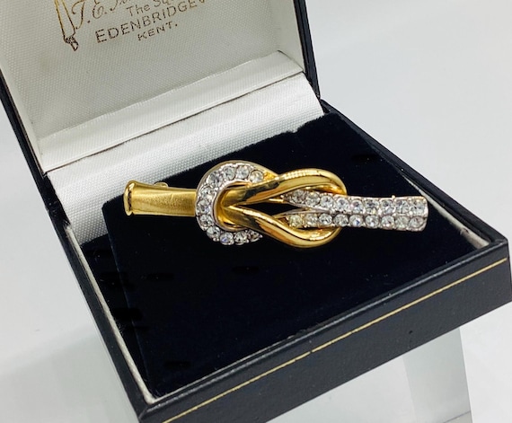 Attwood and Sawyers Lovers Knot Brooch Swarovski Crystal 22ct Gold Plated
