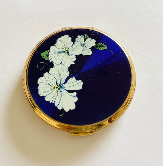 Vintage Stratton Compact Midnight Blue Enamel With Trailing White