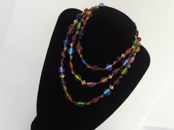 Czech Glass Bead Necklace Flapper Length Multicoloured Art Deco 48 inches