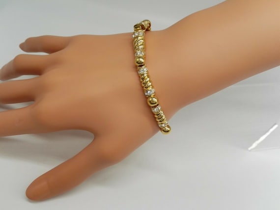 Attwood and Sawyer 22 ct Gold Plated Crystal Set Bracelet Wedding Jewellery Vintage Designer Signed