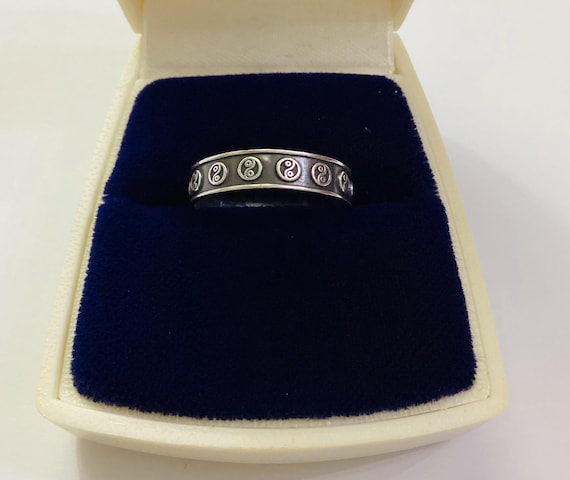 Vintage Yin Yang Band Ring Solid Silver
