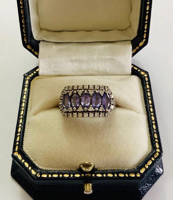 Tanzanite Marquise and White Topaz Vintage Ring