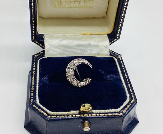 Tiny Victorian Silver Crescent Moon Brooch Paste Set