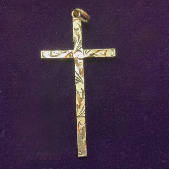 9CT Gold Cross Engraved Pendant Crucifix Fully Hallmarked