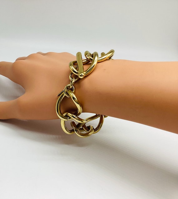 Monet Signed Gold Fancy Chain Bracelet Over-size Curb Links 7 1/2 inches Vintage 1960's