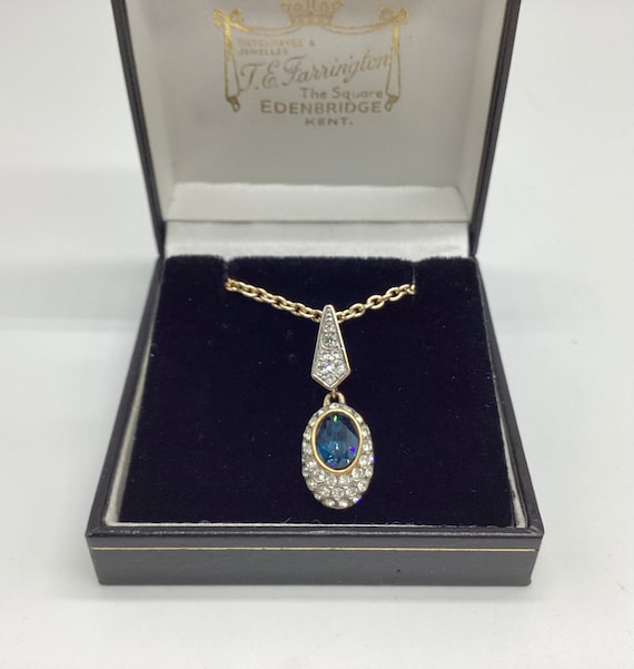 Attwood and Sawyer Pendant and Chain Swarovski Crystal Sapphire 22ct Gold Plated Wedding Bridal September Birthday