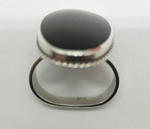 Onyx and Solid Silver Ring, Twisted Rope Frame - … - image 7