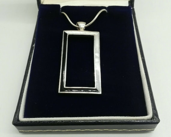 Solid Silver Onyx And Mother of Pearl Minimalist Pendant And Silver Snake Chain