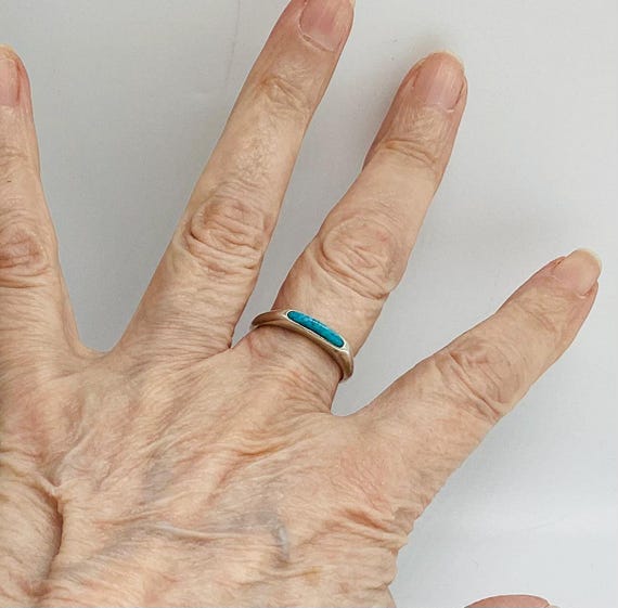 Native American Turquoise Solid Silver Ring Band … - image 5