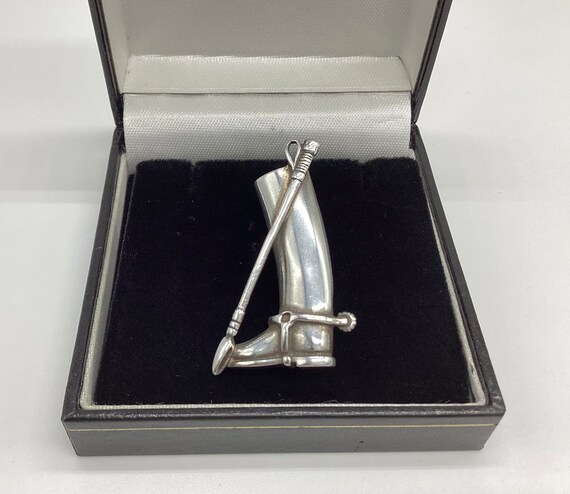 Rare Solid Silver Hunting Boot Brooch Crop Spurs Horse Riding Large Vintage Jewellery
