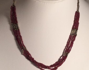 Vintage Silver and Ruby Glass Bead Necklace