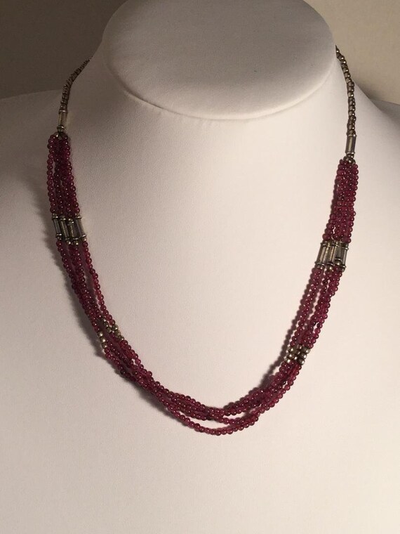 Vintage Silver and Ruby Glass Bead Necklace