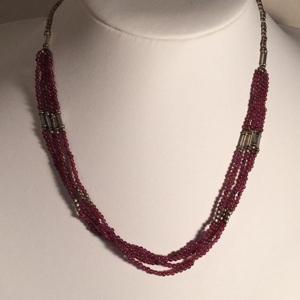 Vintage Silver and Ruby Glass Bead Necklace