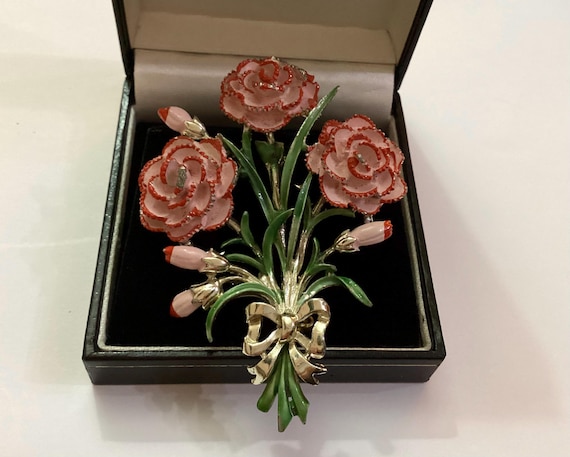Large Vintage "Exquisite" Large Carnation Brooch Pin Birthday Month October