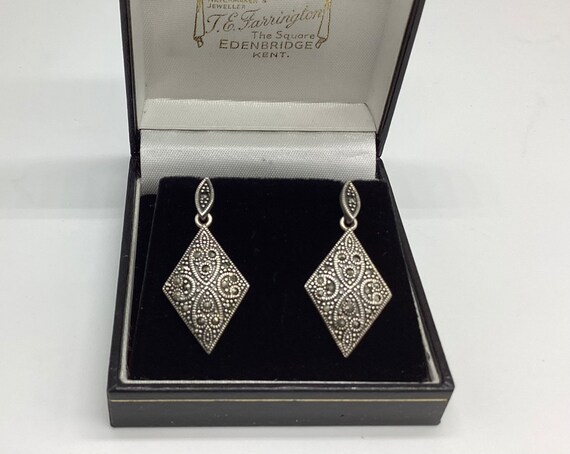 Edwardian Style Earrings Silver Marcasite Drop Earrings Wedding Jewellery Bridal