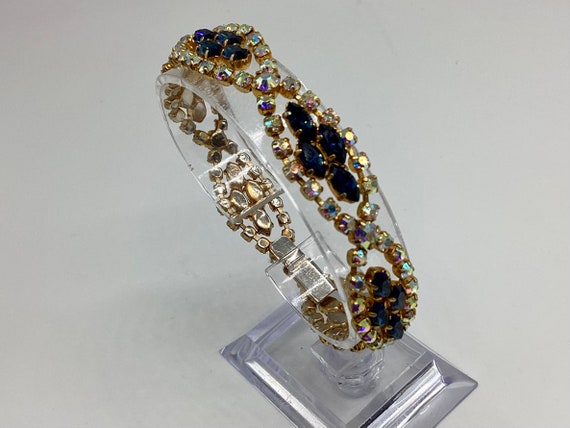 1950s Glamour Bracelet Sapphire Blue and Aurora Crystals