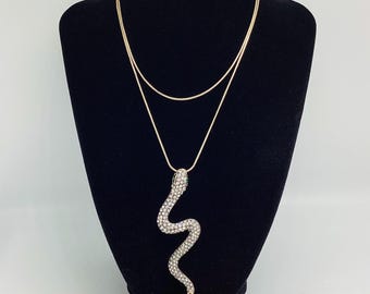 Long Crystal Set Snake Pendant and Chain Emerald Glass Eyes - Etsy