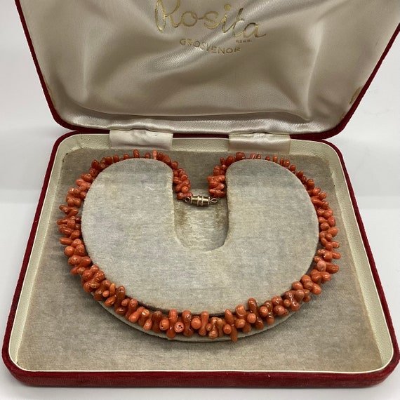 Natural Salmon Red Coral Carved Bead Vintage Choker Necklace Art Deco 1930's 35th Anniversary December Birthday