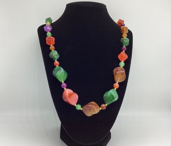 Beautiful Jewel Coloured Genuine Lucite Bead Necklaces from the Eighties. Multicolored