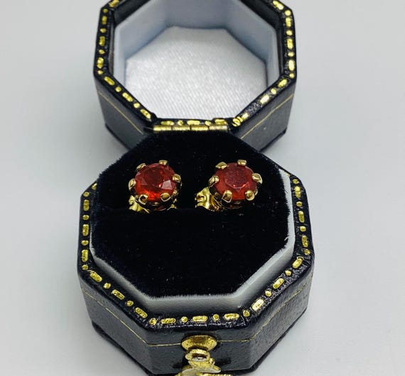 Mexican Fire Opal Studs 9ct Solid Gold Settings October Birthstone Birthday