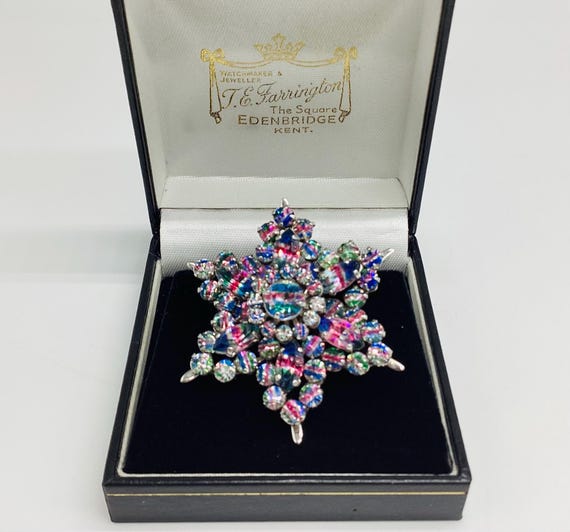 Vintage Art Deco Period Iris Glass Large Brooch Water Melon Rainbow