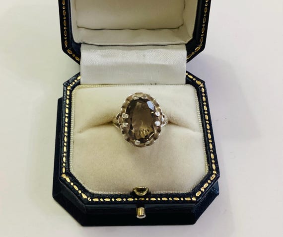 Smokey Quartz Silver Hallmarked Large Solitaire Ring L 1/2 USA Size 6