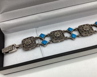Bracelet Manchette Art Déco En Argent Massif - Serti De Marcassites - Bijou Vintage