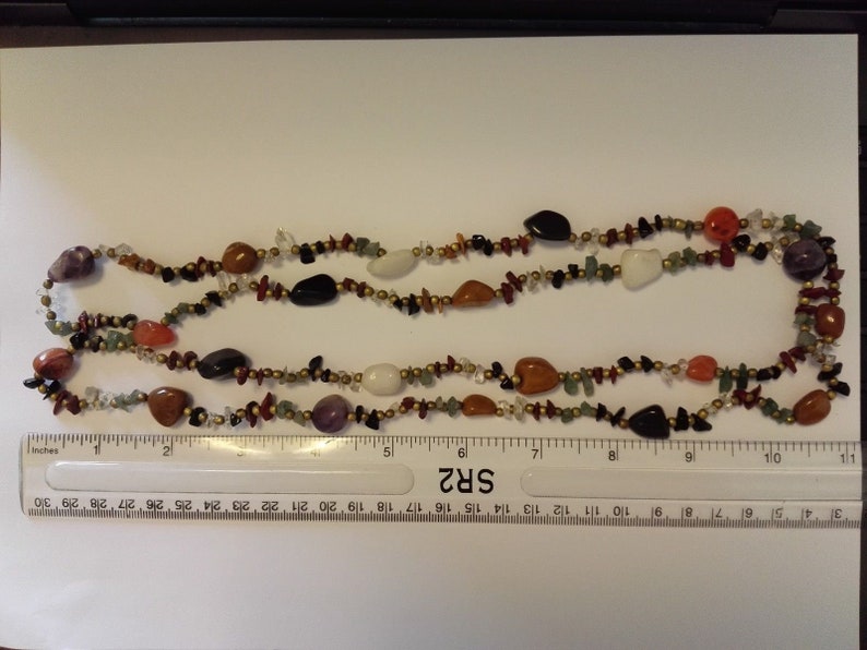 Natural Polished Gemstone Flapper Length Necklace 48 inches 1970's 78 grms image 3