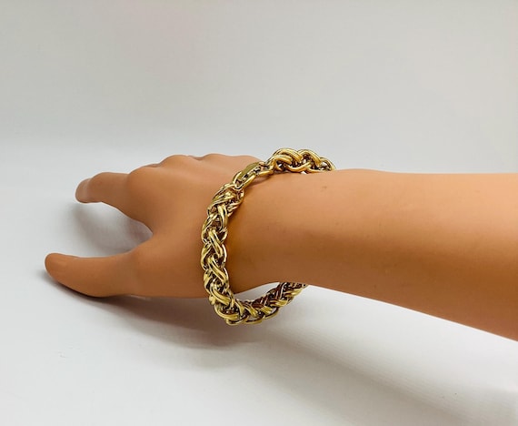 Monet Signed Gold Double Wheat Chain Bracelet Links 7 1/2 inches Vintage 1960's
