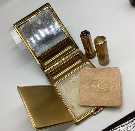 Rare Duplique Compact and Lipstick Duo 1950s Vintage